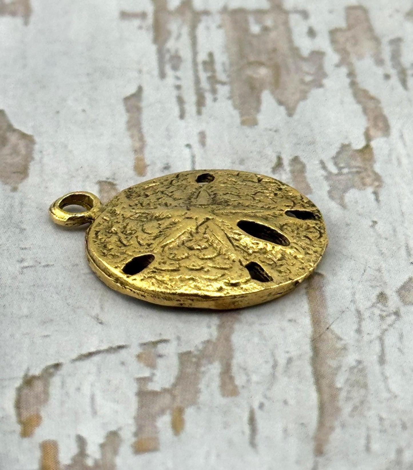 Sand Dollar Charm, Antiqued 18k Gold Plated - AG166