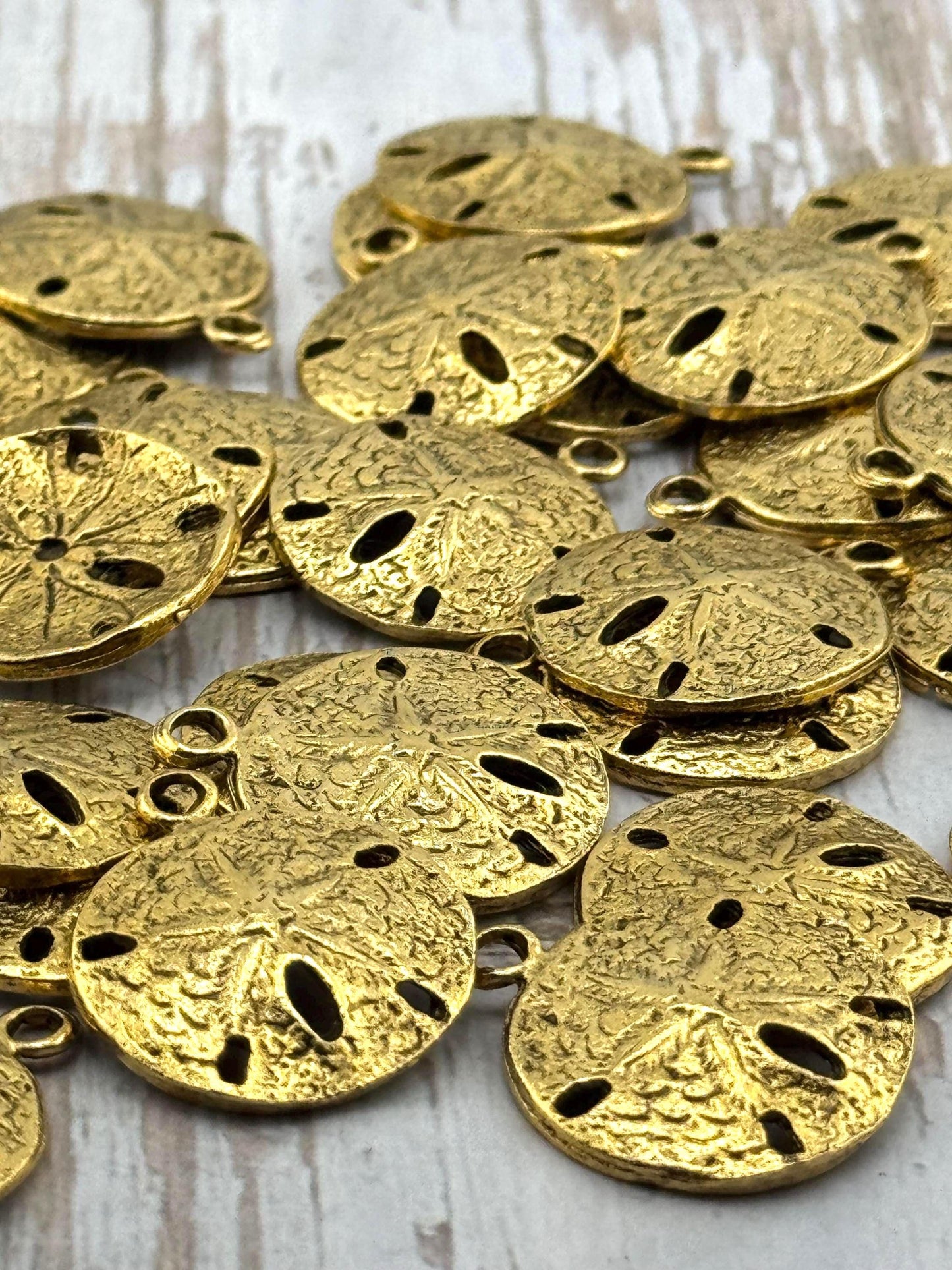 Sand Dollar Charm, Antiqued 18k Gold Plated - AG166