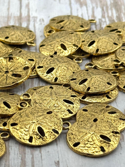 Sand Dollar Charm, Antiqued 18k Gold Plated - AG166