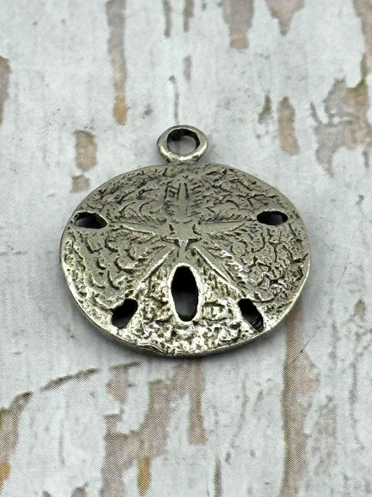 Sand Dollar Charm, Antiqued Pewter - PT526