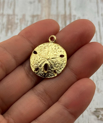 Textured Sand Dollar Charm, Satin 18k Gold Plated - ST346