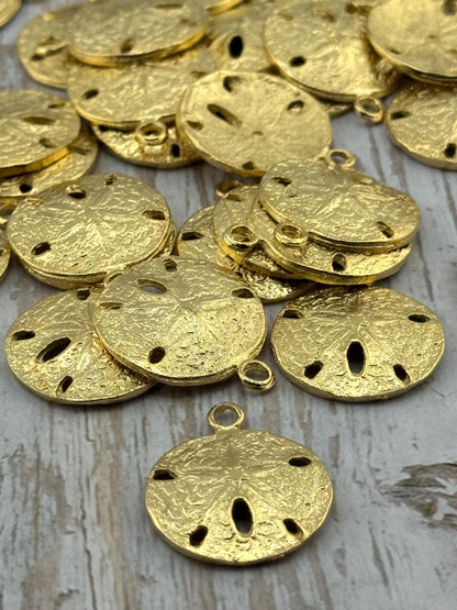 Textured Sand Dollar Charm, Satin 18k Gold Plated - ST346