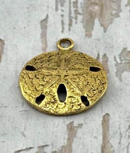 Sand Dollar Charm, Antiqued 18k Gold Plated - AG166
