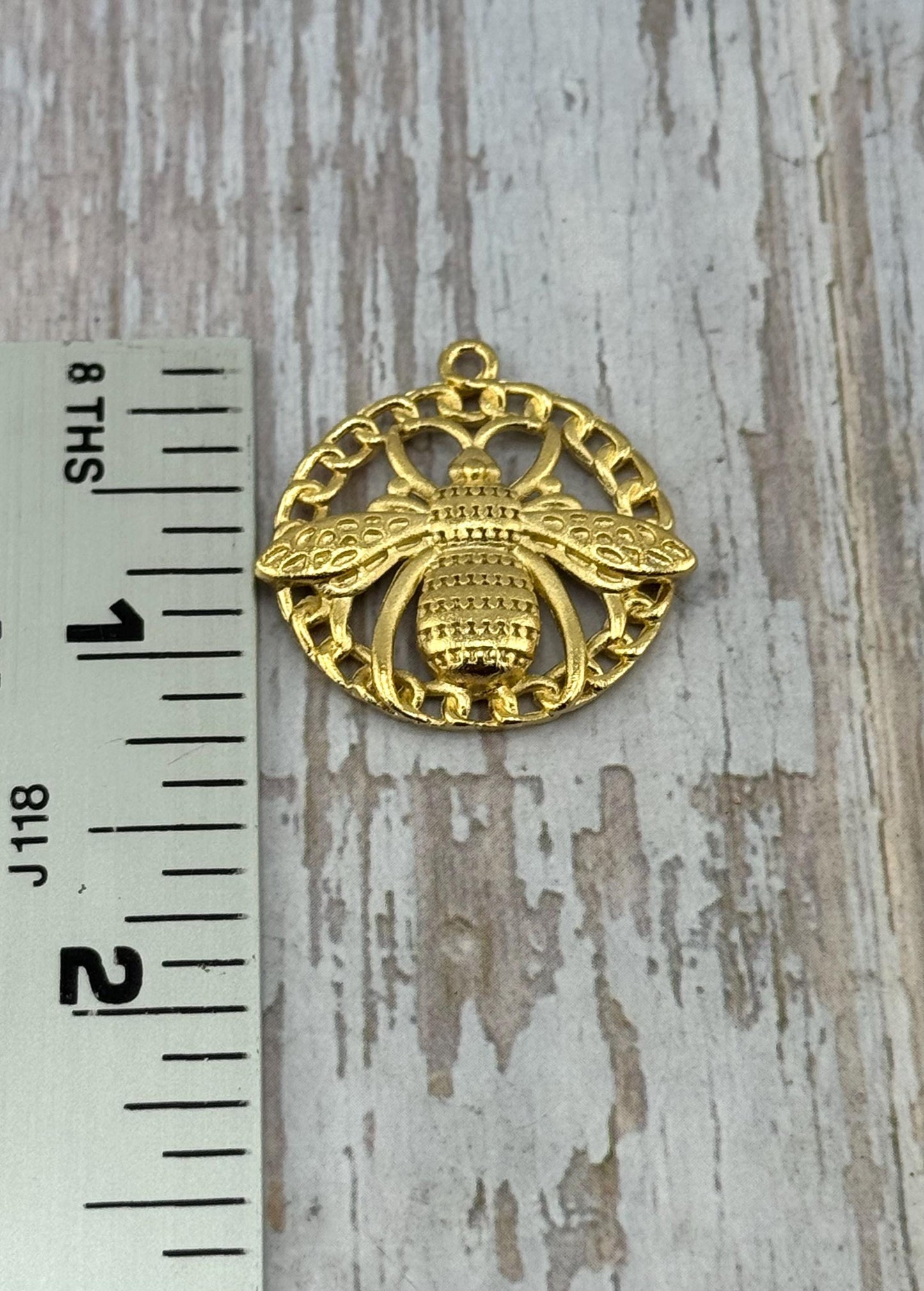 Round Bee Pendant, Satin 18k Gold Plated - ST342