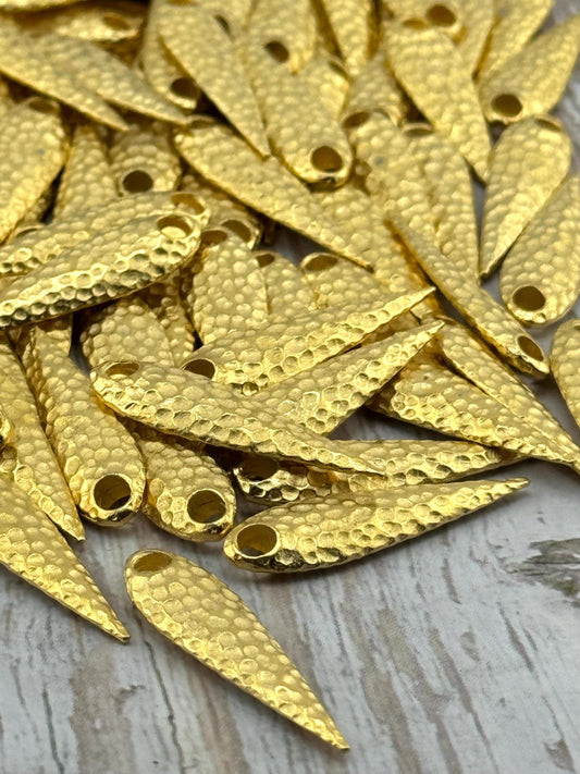 Spiky Curved Hammered Teardrops,Satin 18k Gold Plated - ST344