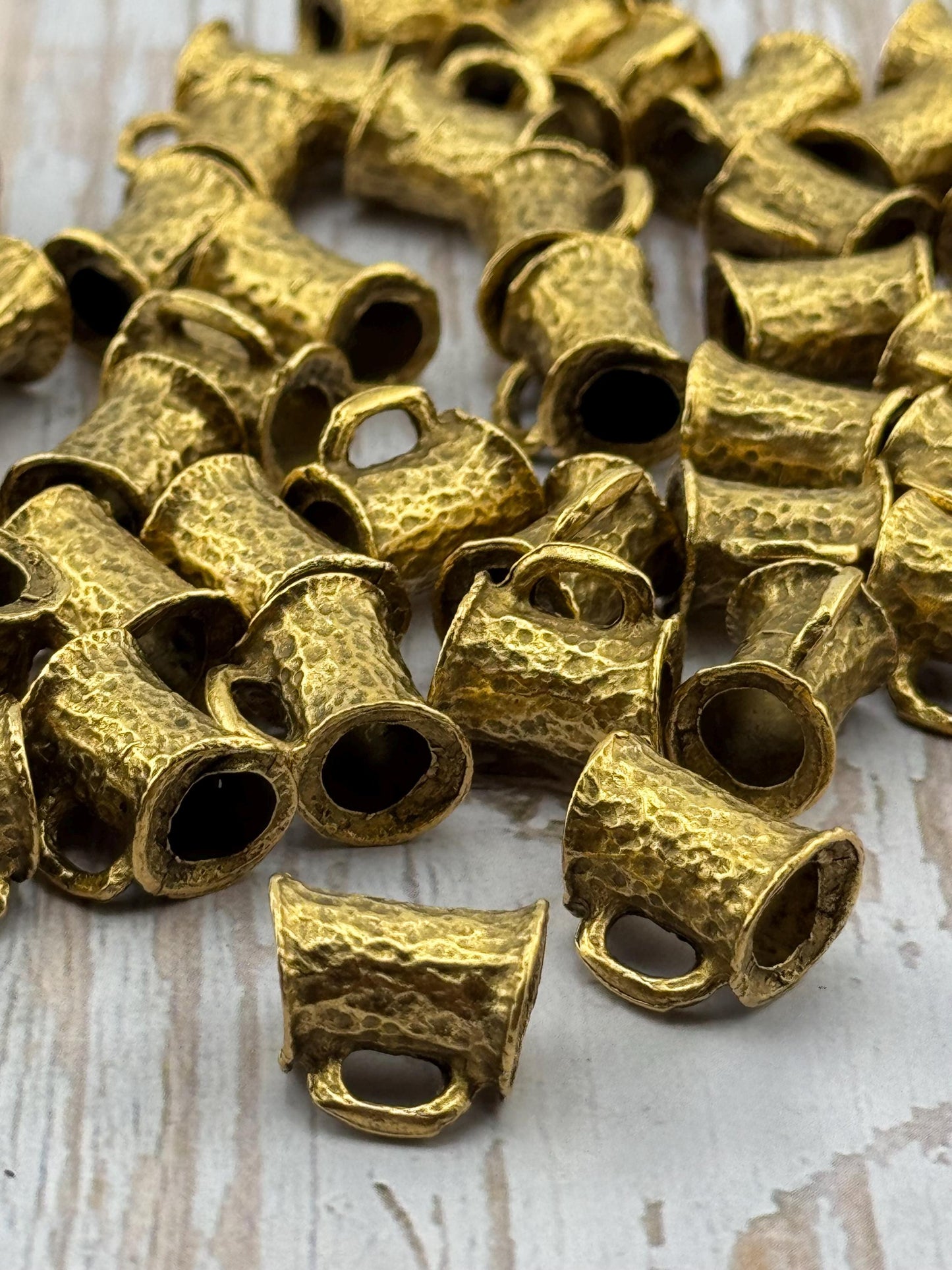 Large Hammered Tube Bail Bead Charm Holder, Antiqued 18k Gold Plated - AG150