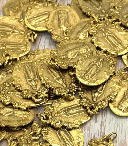 Double-Sided Virgin Mary Medal, Antiqued 18K Gold Plated - AG026
