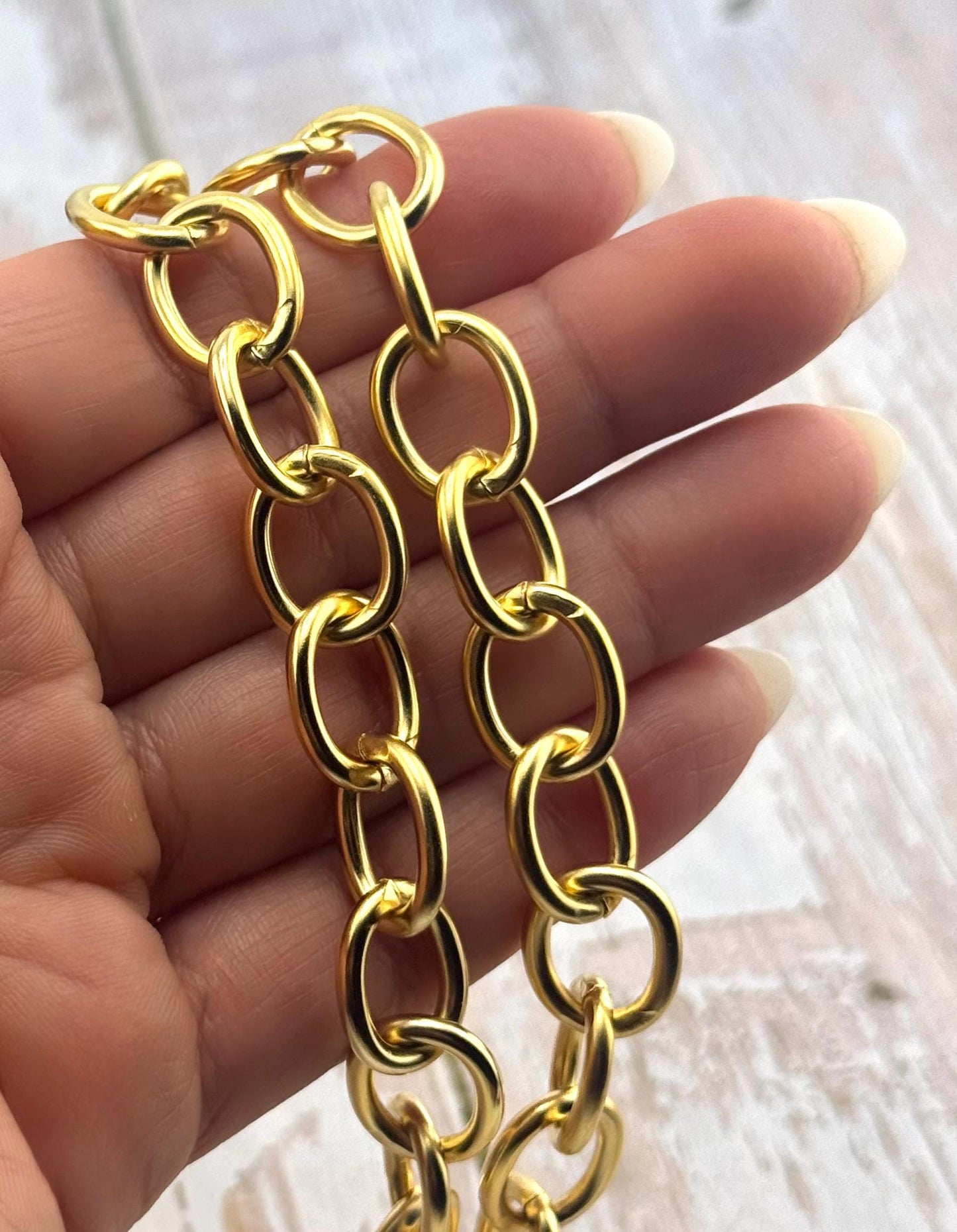 Oversized Oval Cable Chain,Satin 18k Gold Plated - S063-CH