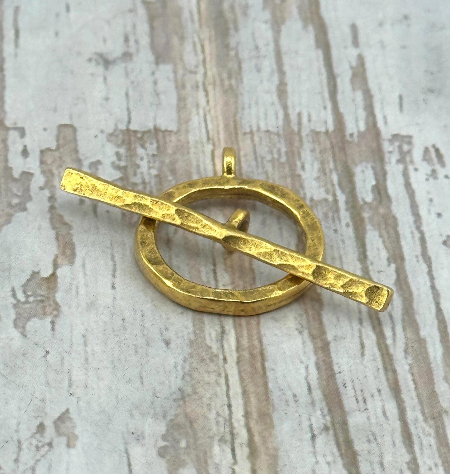 Large Hammered Round Toggle Clasp, Antiqued 18k Gold Plated - AG022