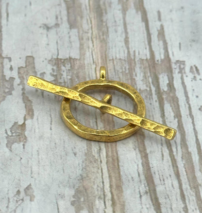 Large Hammered Round Toggle Clasp, Antiqued 18k Gold Plated - AG022