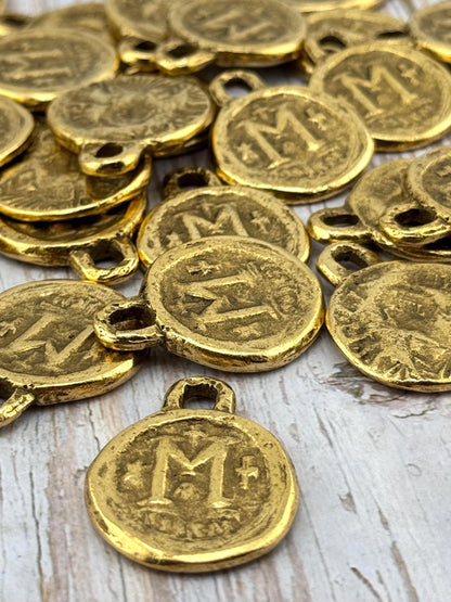 Colgante de Moneda Bizantina Réplica Grande, Baño de Oro de 18k Envejecido - AG110