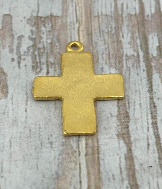 Distressed Cross Charm, Satin 18k Gold Plated - ST326