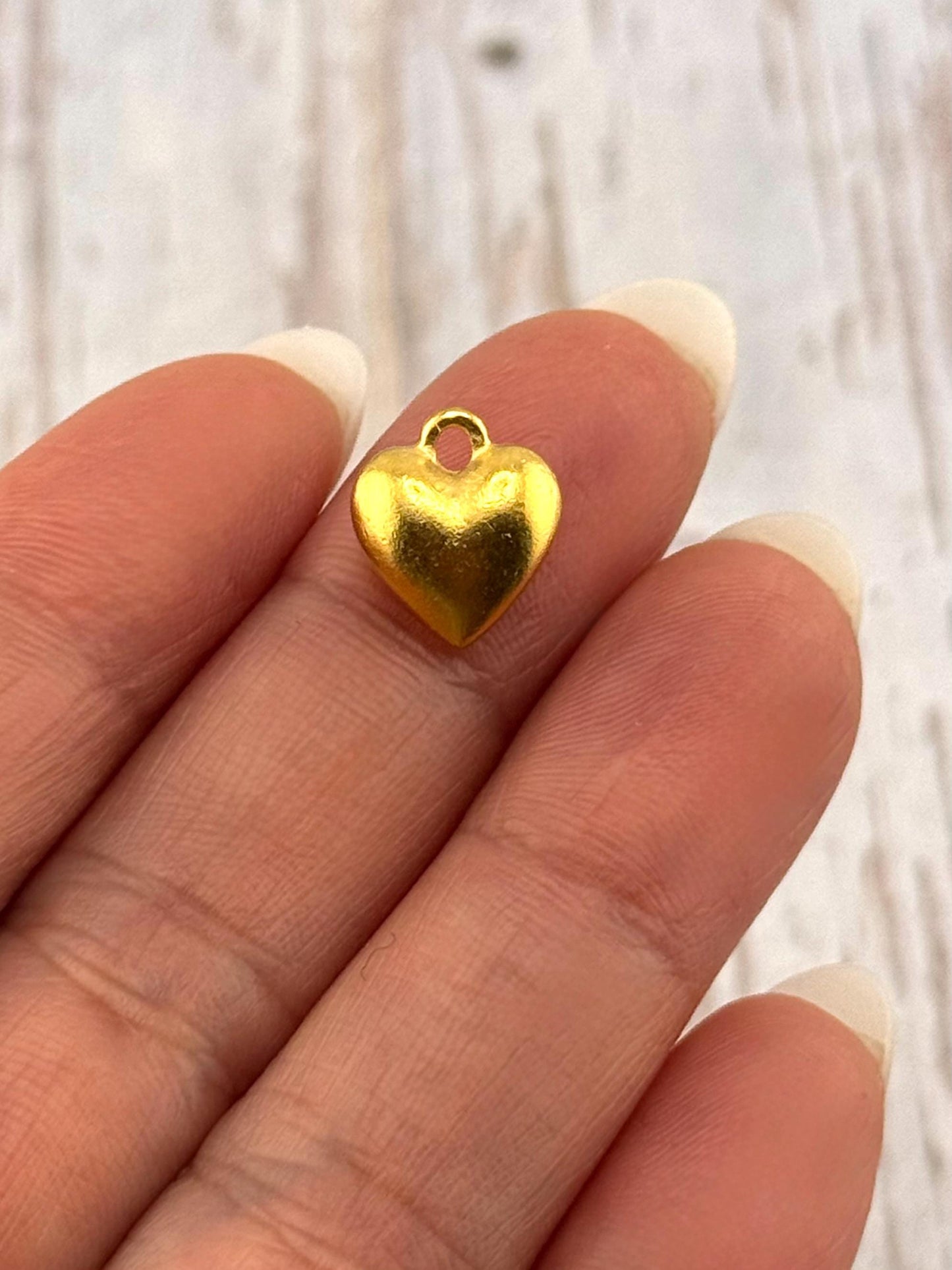 Small Puffy Heart Charm, Satin 18k Gold Plated Charm - ST212