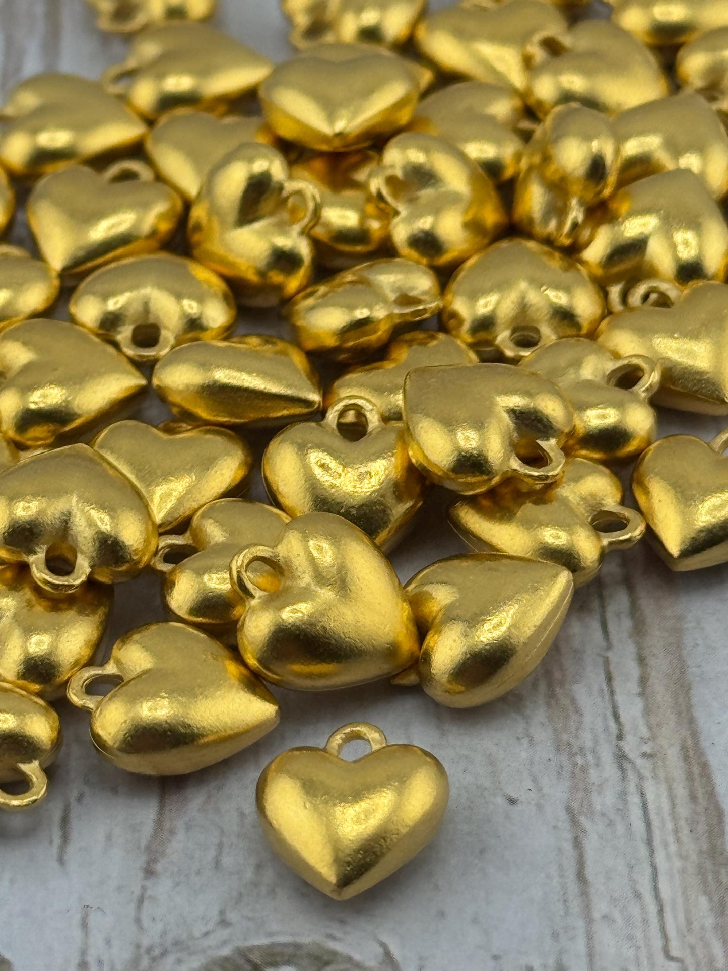 Small Puffy Heart Charm, Satin 18k Gold Plated Charm - ST212