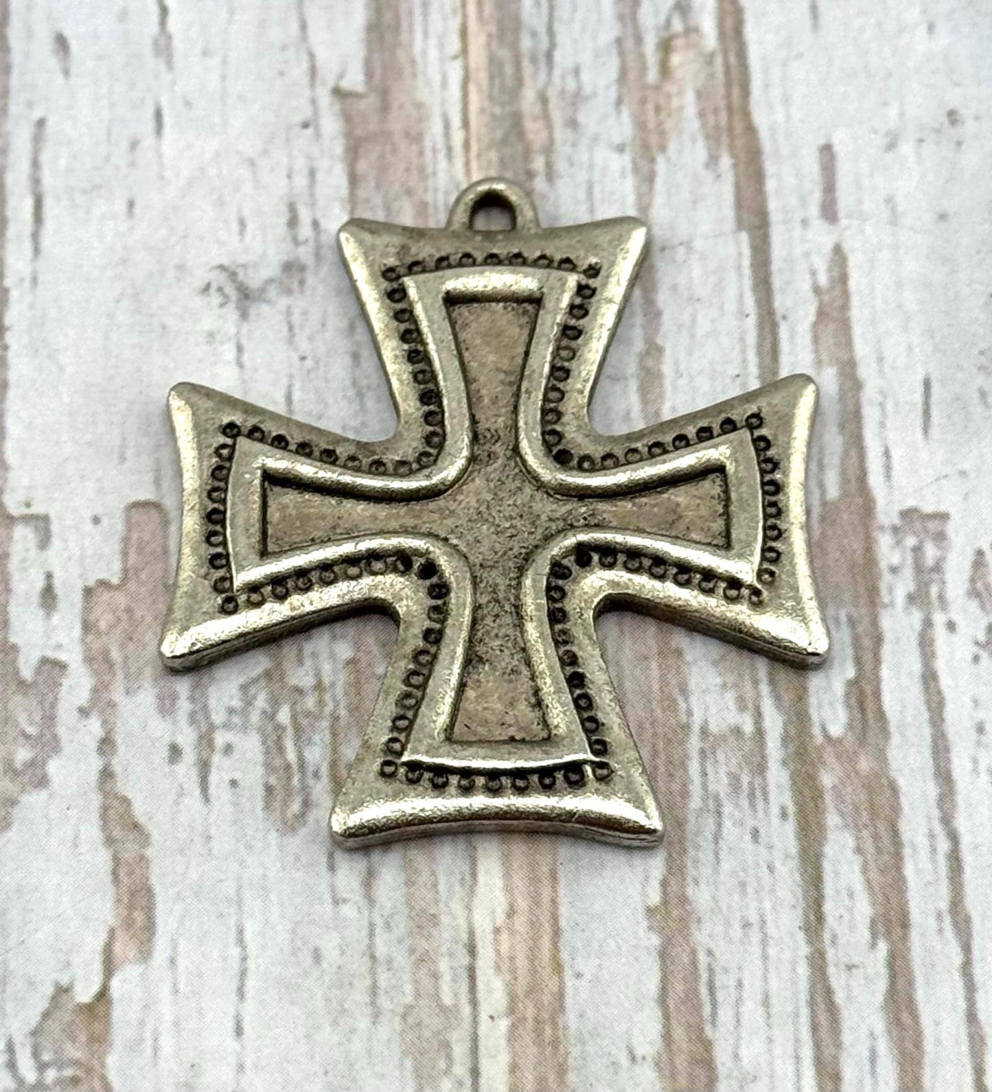 Large Square Cross Charm, Antiqued Pewter - PT634