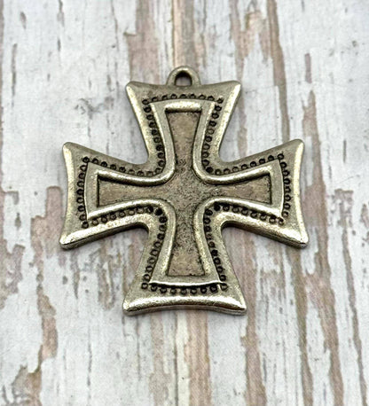Large Square Cross Charm, Antiqued Pewter - PT634