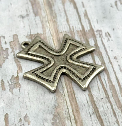 Large Square Cross Charm, Antiqued Pewter - PT634