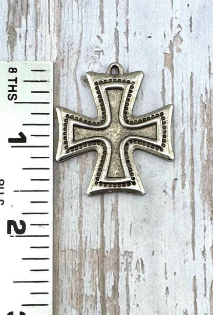 Large Square Cross Charm, Antiqued Pewter - PT634