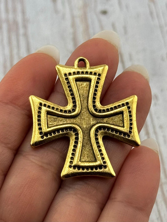 Large Boho Cross Charm, Antiqued 18k Gold Plated - AG587