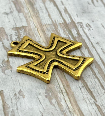 Grande breloque croix bohème, plaquée or 18 carats vieilli - AG587