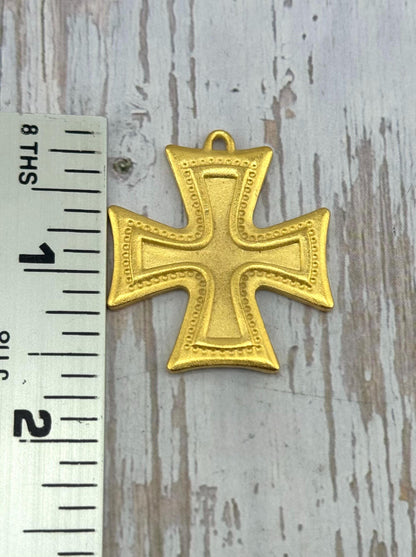 Large Square Cross Charm, Satin 18k Gold Plated - ST661