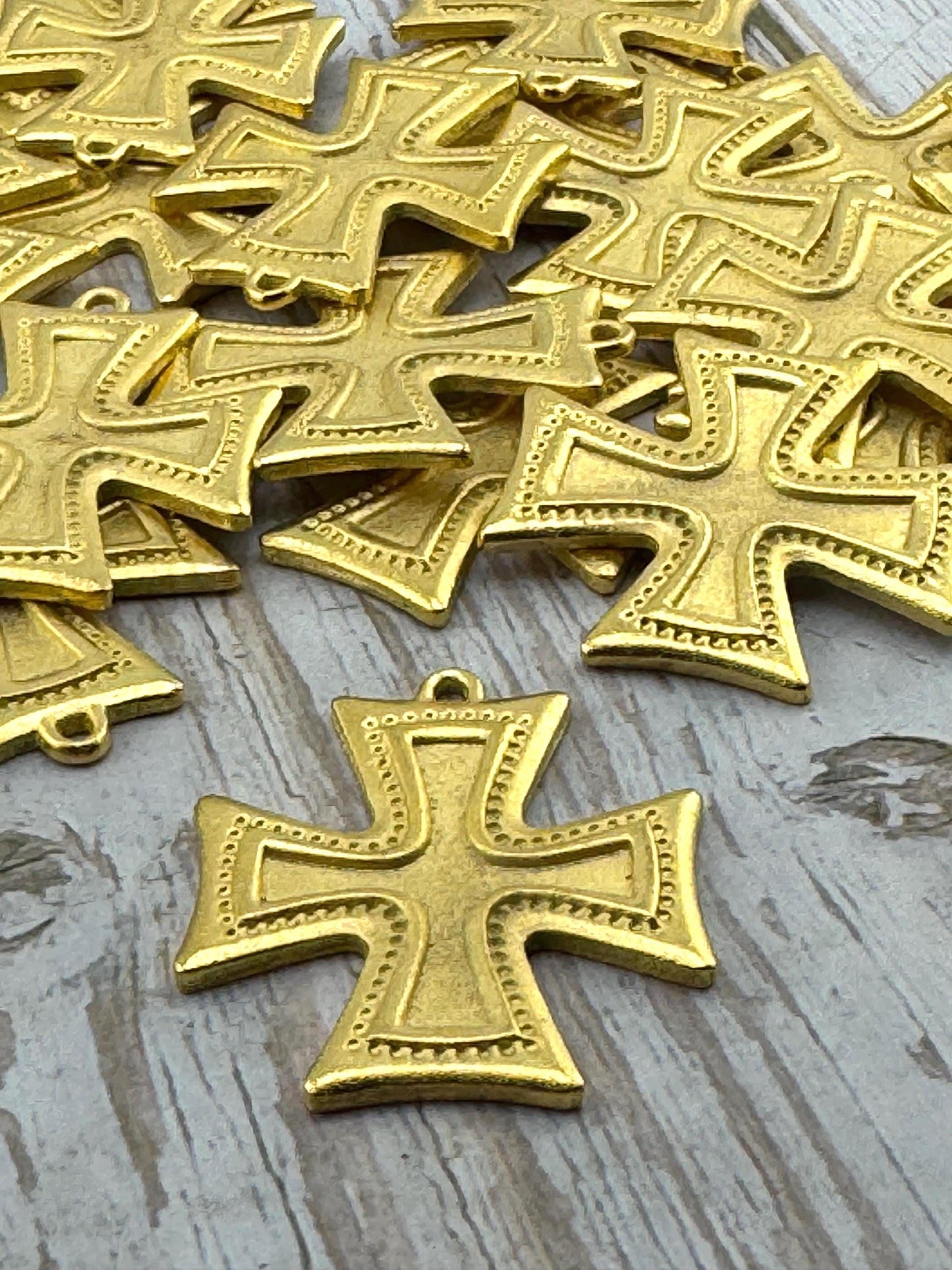Large Square Cross Charm, Satin 18k Gold Plated - ST661