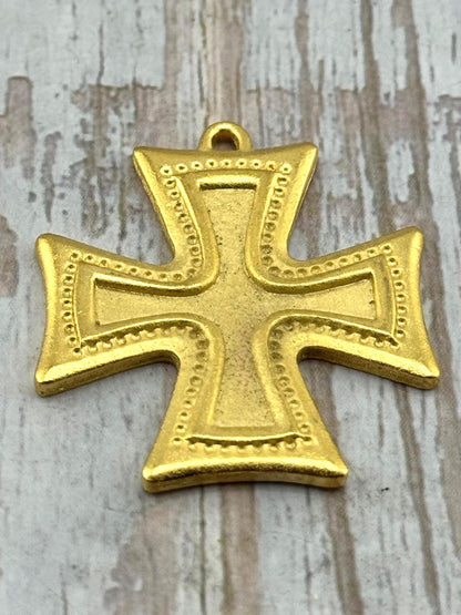 Large Square Cross Charm, Satin 18k Gold Plated - ST661
