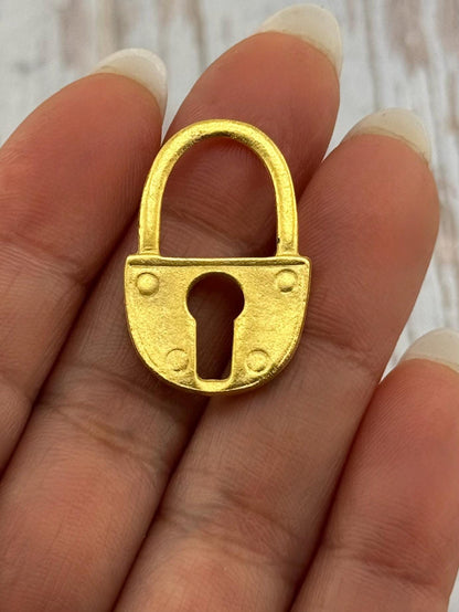 Large Padlock Charm, Satin 18k Gold Plated - ST562