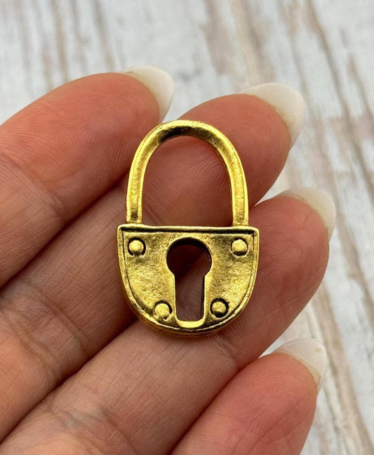Padlock Pendant, Antiqued 18k Gold Plated - AG556
