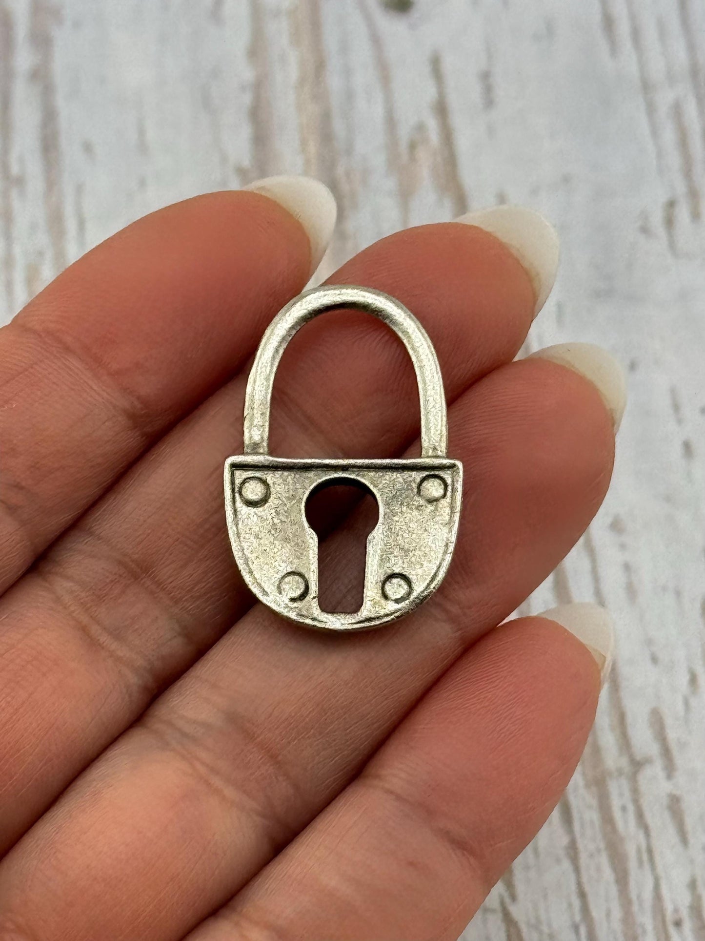 Large Padlock Charm, Antiqued Pewter - PT568