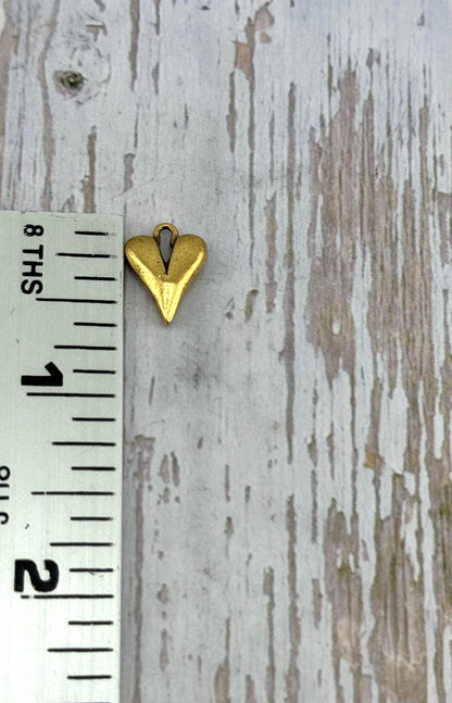 Small Pointy Heart Charm, Antiqued 18k Gold Plated - AG015