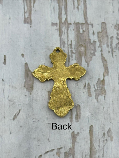 Large Ornate Christian Cross Pendant, Antiqued 18k Gold Plated - AG006