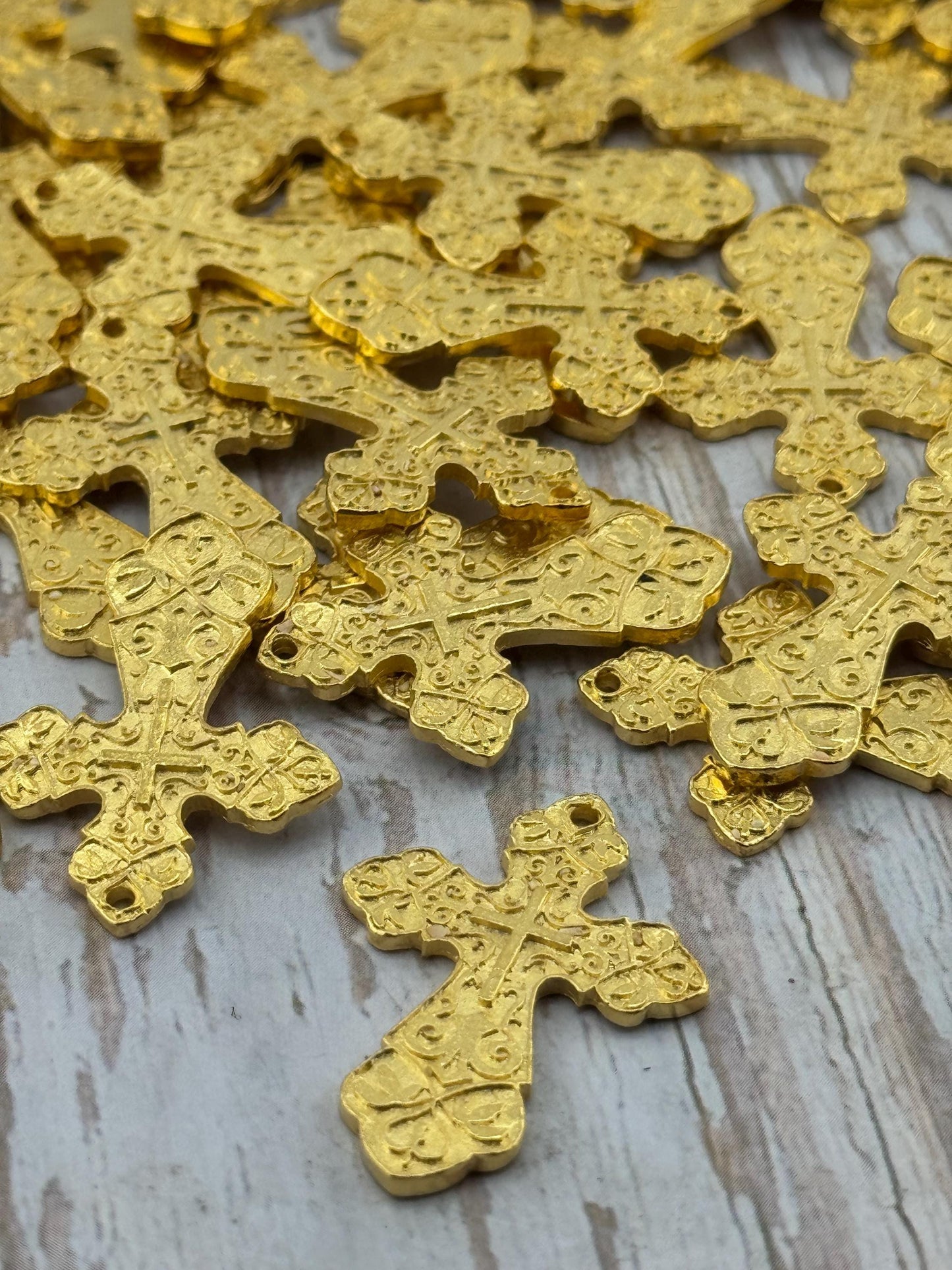 Large Ornate Cross Charm, Satin 18k Gold Plated - ST186