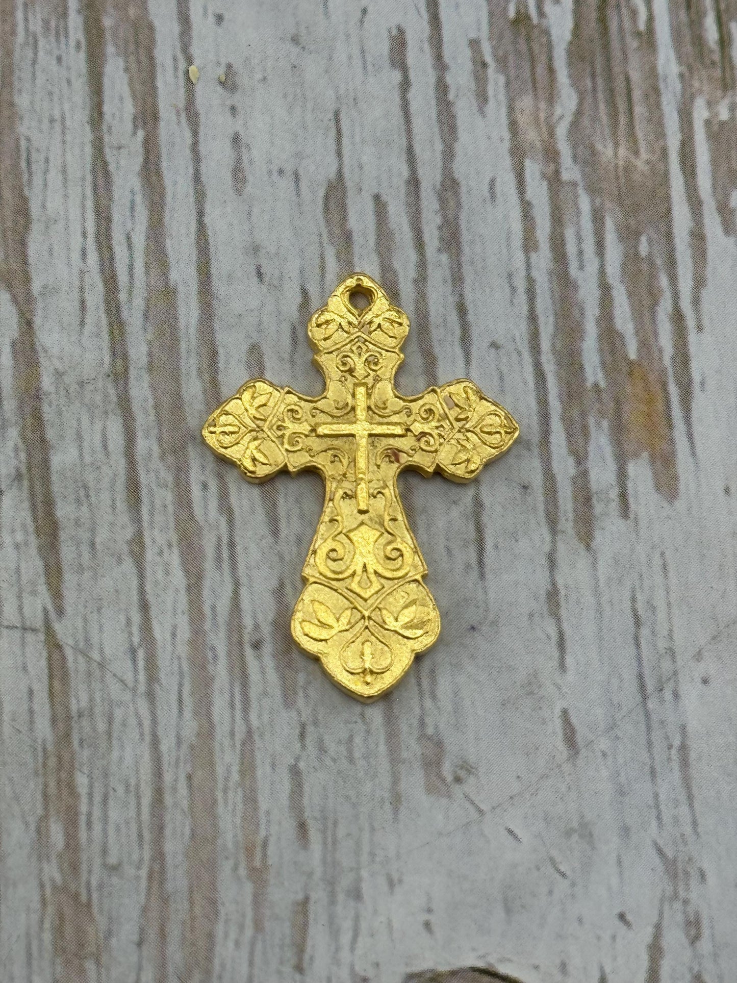 Large Ornate Cross Charm, Satin 18k Gold Plated - ST186