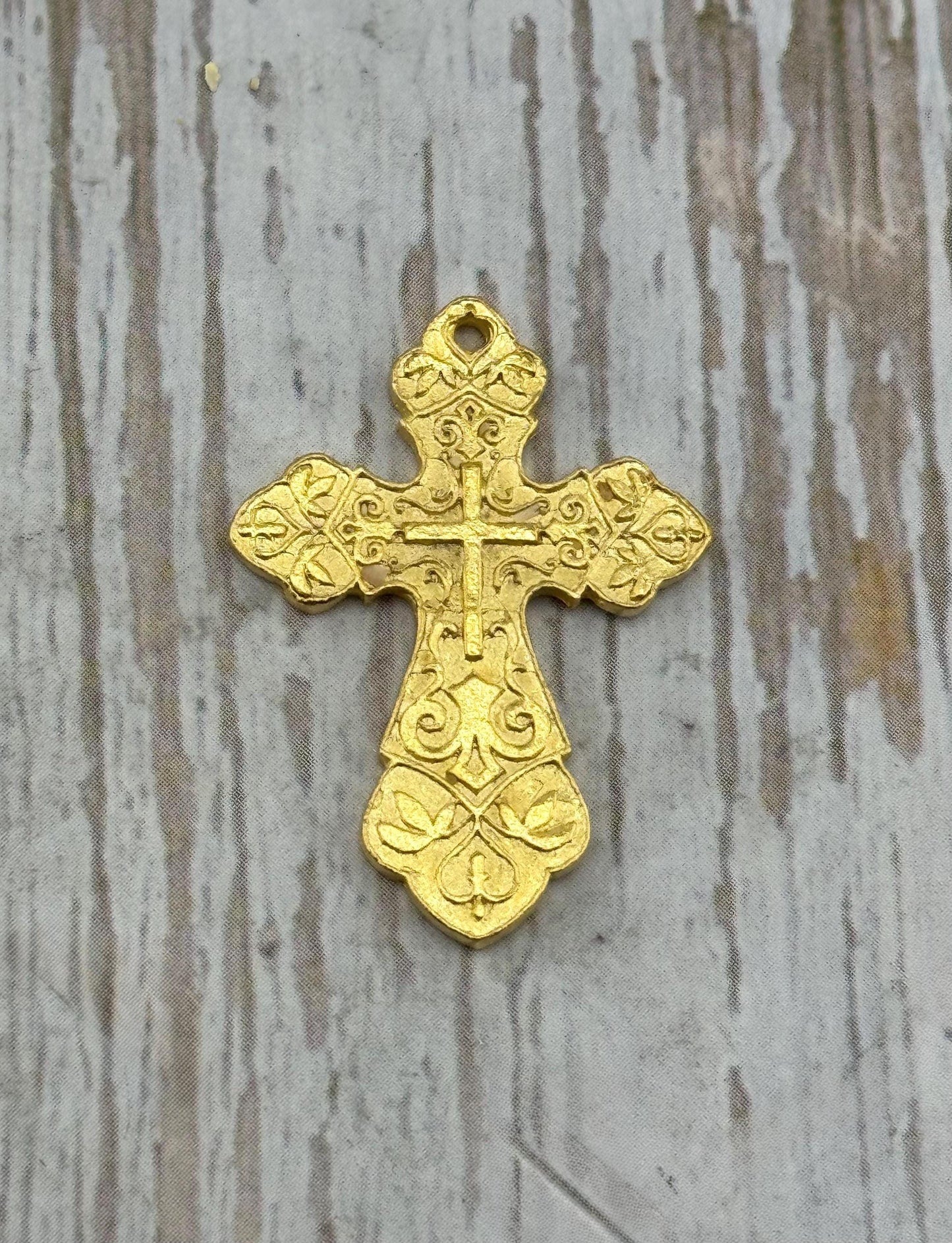 Large Ornate Cross Charm, Satin 18k Gold Plated - ST186