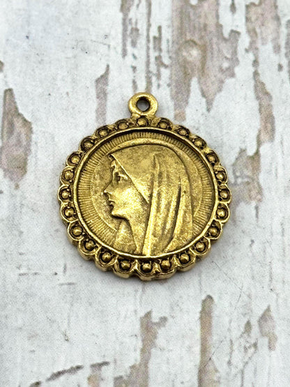 Médaille de la Vierge Marie Notre-Dame de Lourdes, en plaqué or 18 carats vieilli - AG002