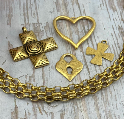 Cadena Rolo Ovalada Martillada, Bañada en Oro de 18k Envejecido - G118-CH