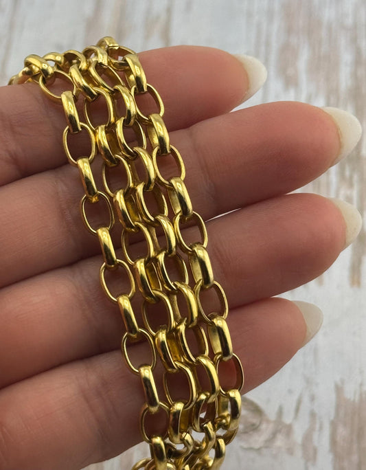 Cadena Rolo Ovalada Lisa, Bañada en Oro de 18k Envejecido - G121-CH