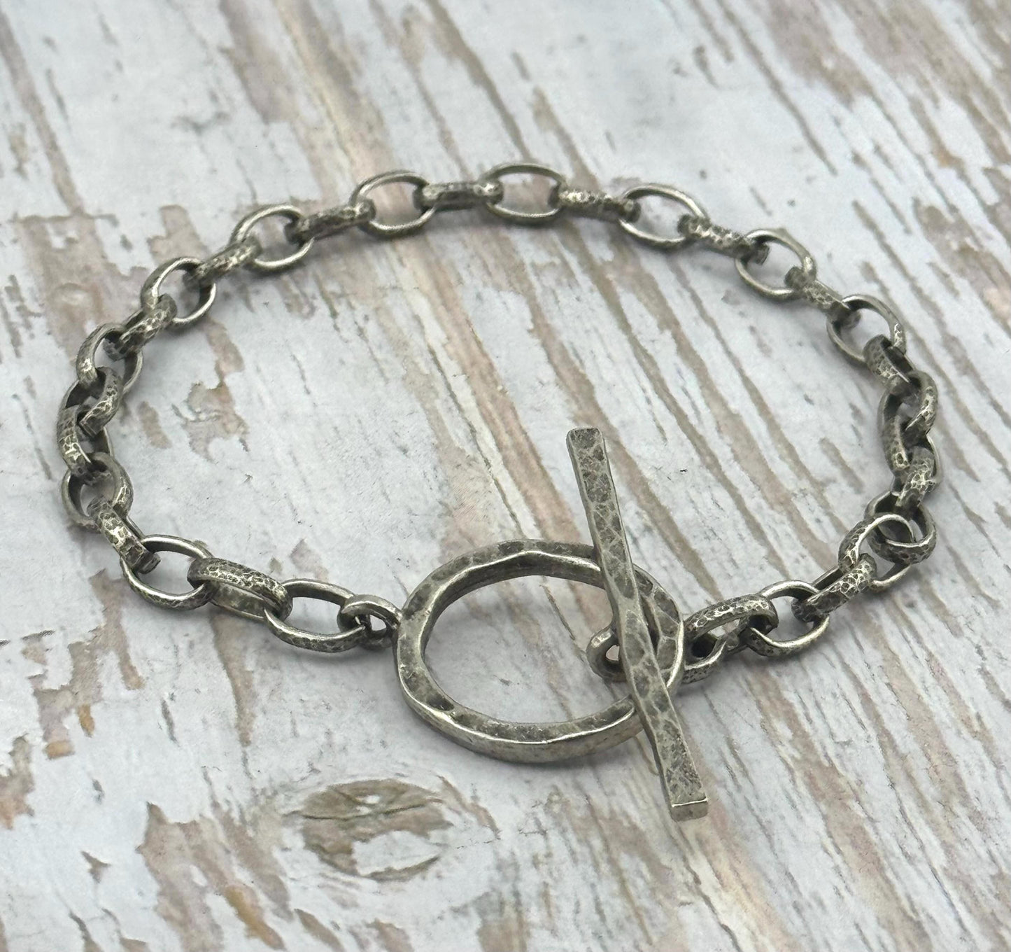 Large Hammered Round Toggle Clasp, Antiqued 18k Gold Plated - AG022