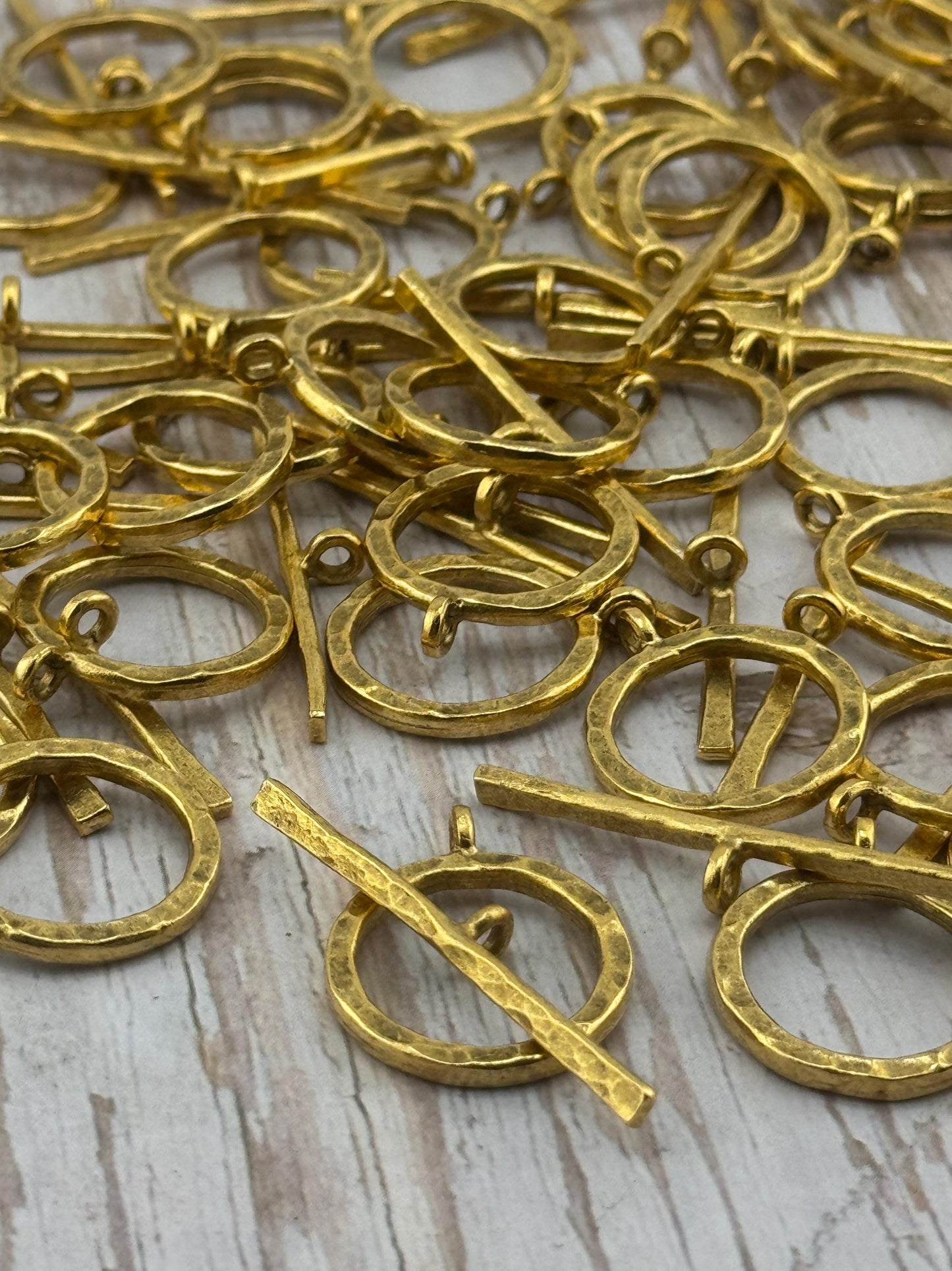 Large Hammered Round Toggle Clasp, Antiqued 18k Gold Plated - AG022