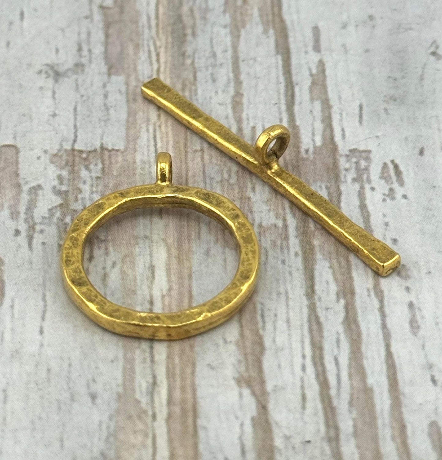 Large Hammered Round Toggle Clasp, Antiqued 18k Gold Plated - AG022