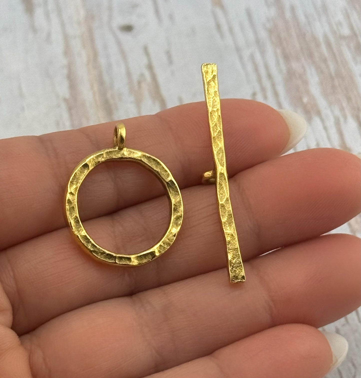 Large Hammered Round Toggle Clasp, Antiqued 18k Gold Plated - AG022