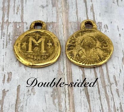 Colgante de Moneda Bizantina Réplica Grande, Baño de Oro de 18k Envejecido - AG110