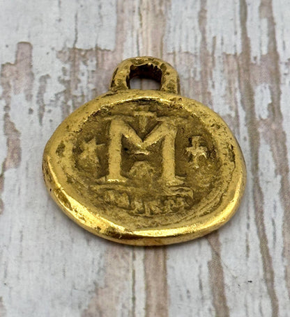Colgante de Moneda Bizantina Réplica Grande, Baño de Oro de 18k Envejecido - AG110