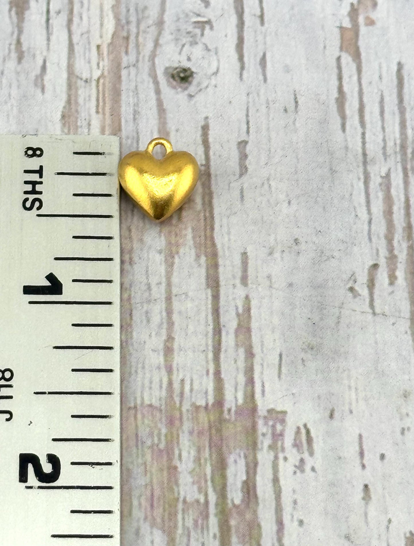 Small Puffy Heart Charm, Satin 18k Gold Plated Charm - ST212