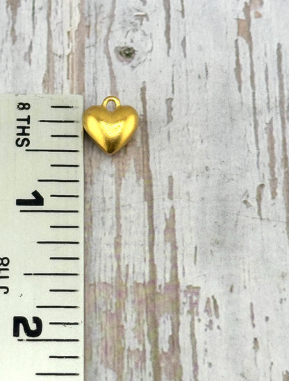 Small Puffy Heart Charm, Satin 18k Gold Plated Charm - ST212