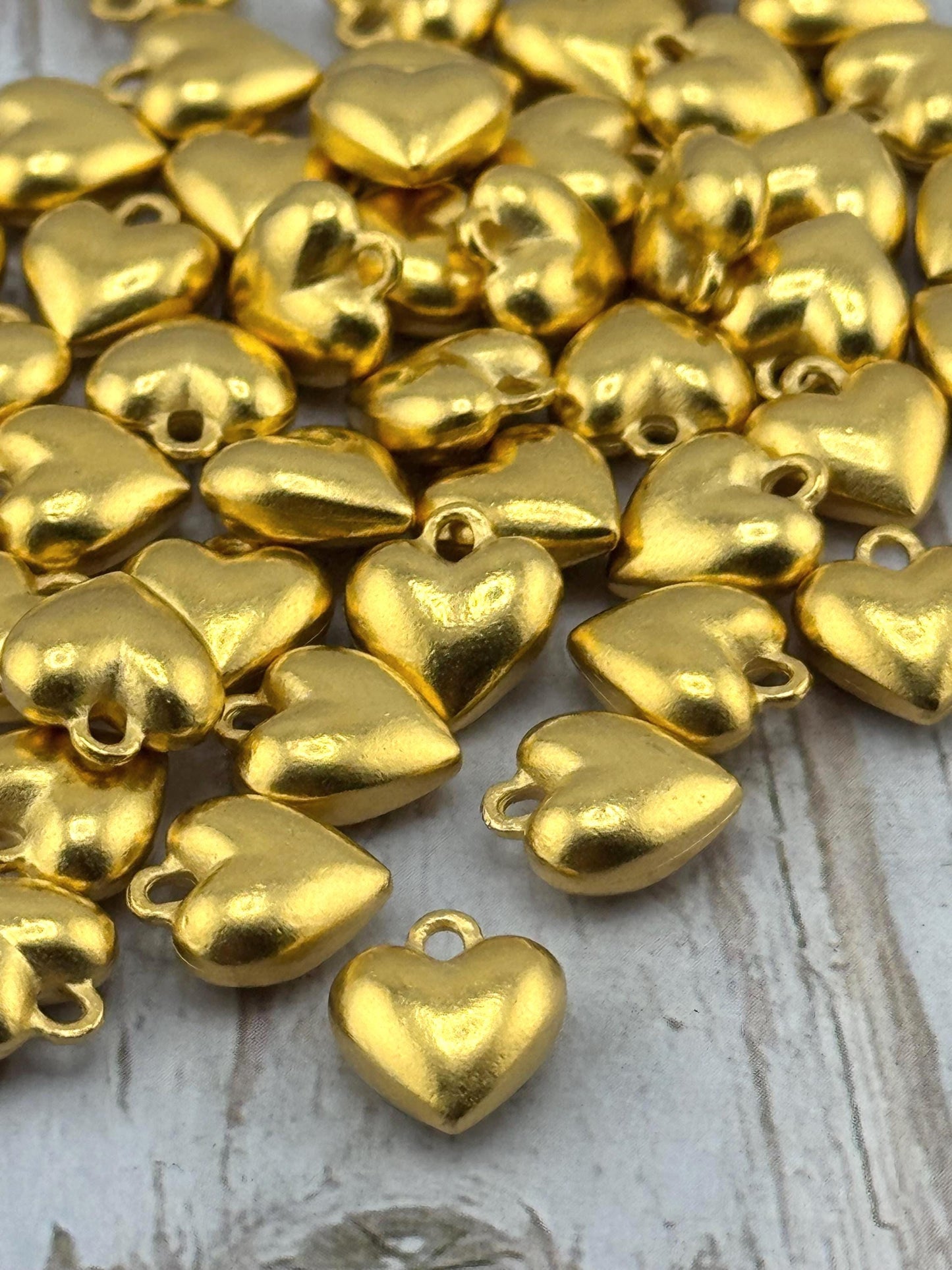Small Puffy Heart Charm, Satin 18k Gold Plated Charm - ST212