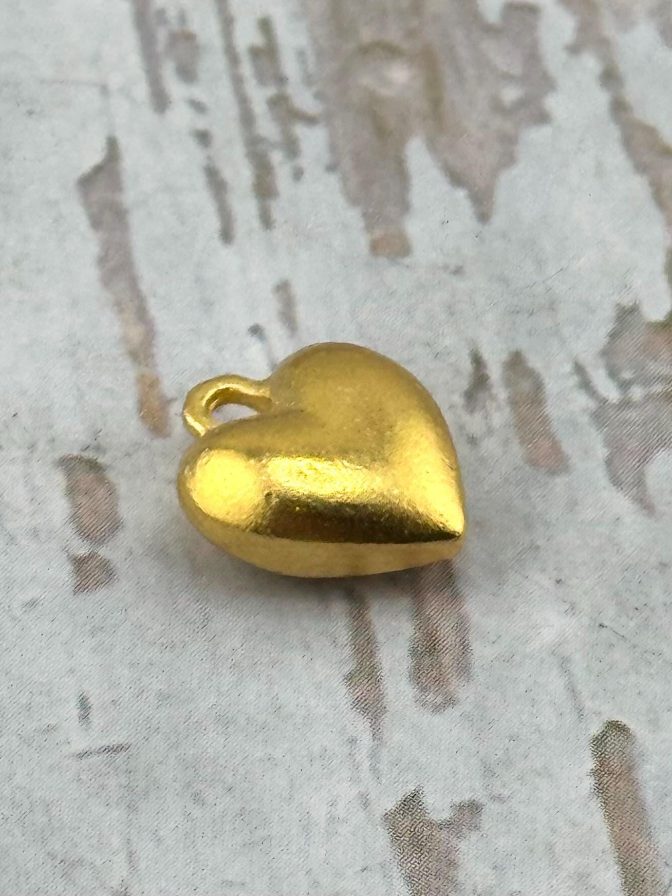 Small Puffy Heart Charm, Satin 18k Gold Plated Charm - ST212