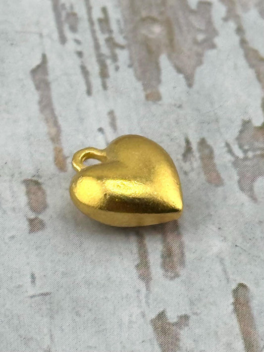 Small Puffy Heart Charm, Satin 18k Gold Plated Charm - ST212
