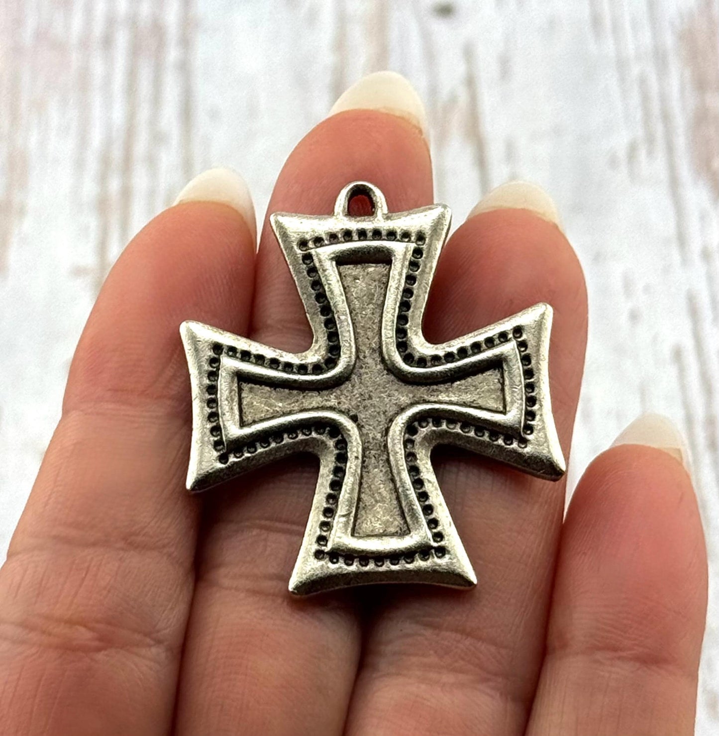 Large Square Cross Charm, Antiqued Pewter - PT634